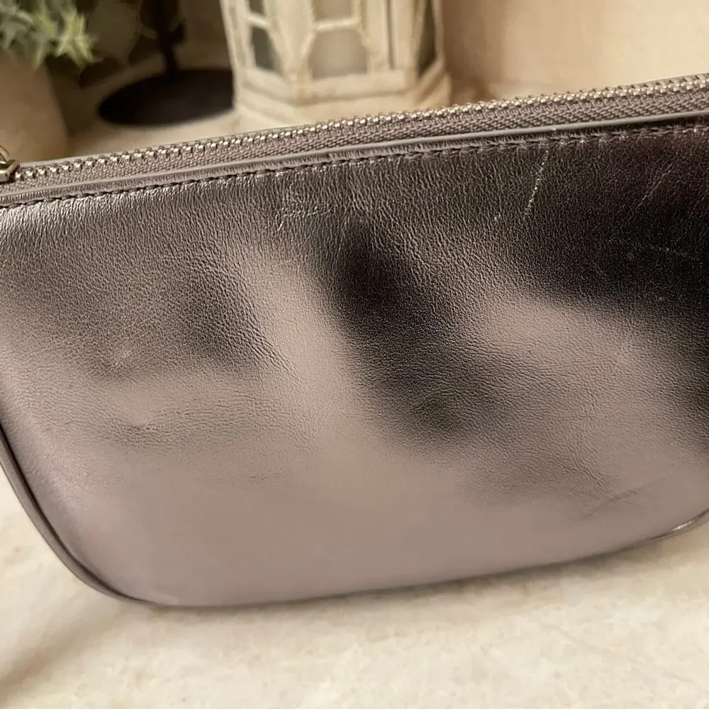 Talbots metallic gray leather wristlet wallet
